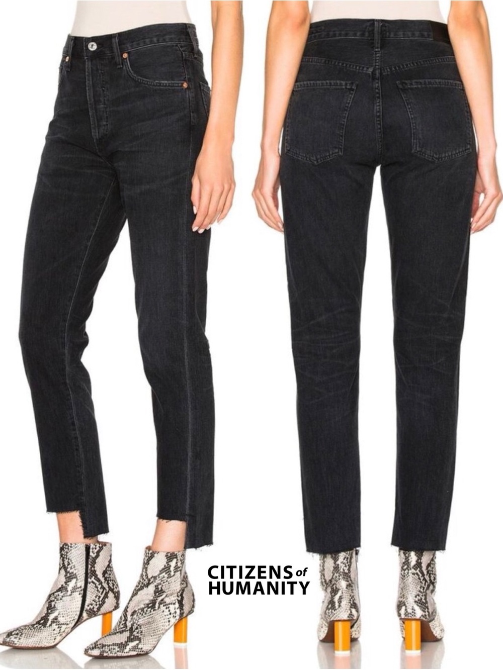 Citizens of Humanity Liya Hi-Lo Step Hem Jeans Black Vintage High Rise 27
